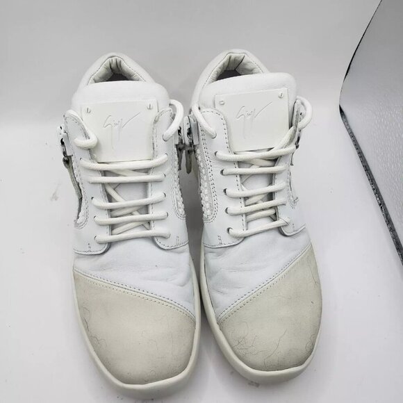 Giuseppe Zanotti Runner Sneakers womens 5.5 White Leather Shoes Made in Italy - Picture 2 of 6
